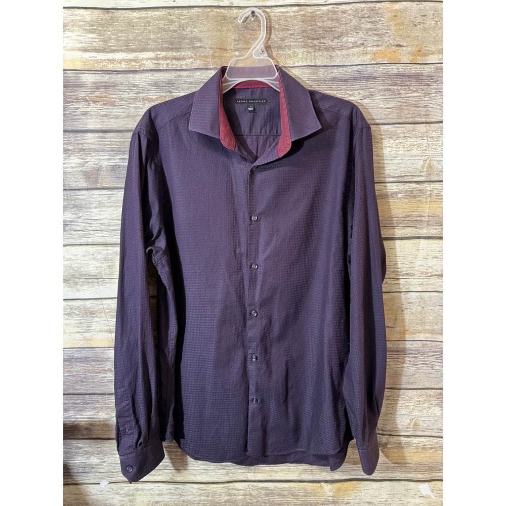 Report Collection Mens Purple Textured Diamond Weave Button Down Shirt L Large